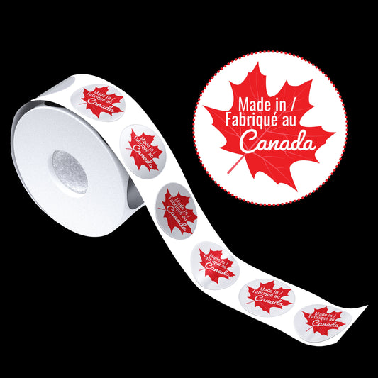 Made in Canada labels 1" circle, roll of 1000