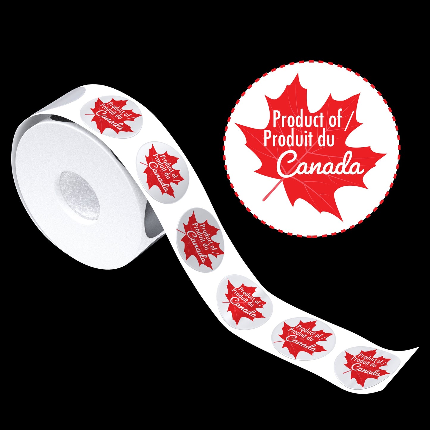 Product of Canada labels 1" circle, roll of 1000